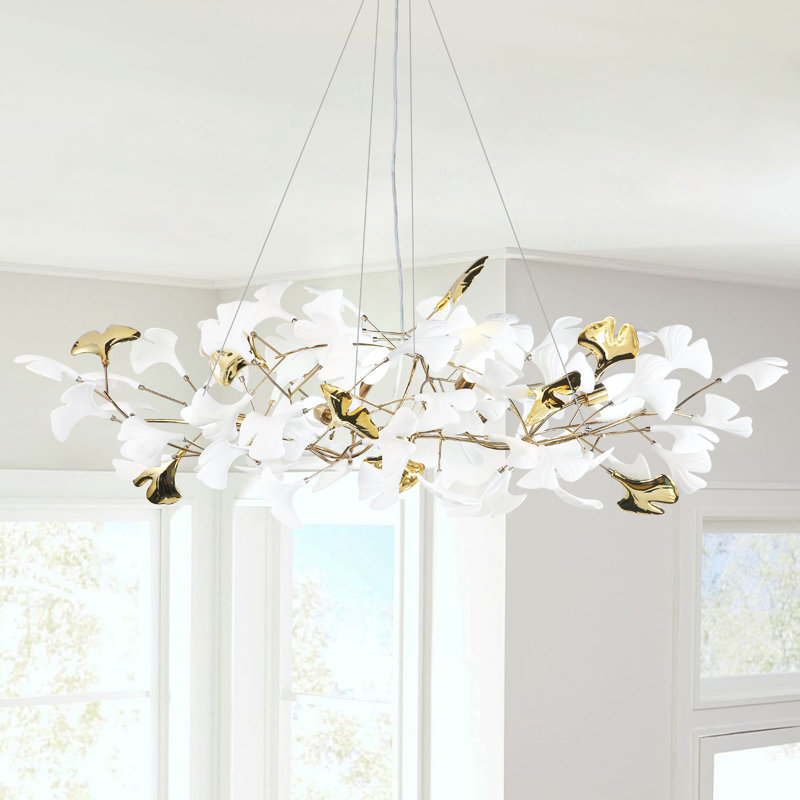 Ceramic Ginkgo Leaves Chandelier Lighting, D, 21" H x 47" W x 47" D