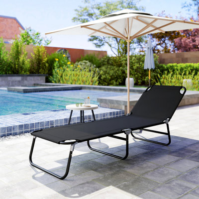 Folding Chaise Lounge Pool Chairs, Outdoor Sun Tanning Chairs With 5-Level Reclining Back, Steel Frame For Beach, Yard, Patio, Black