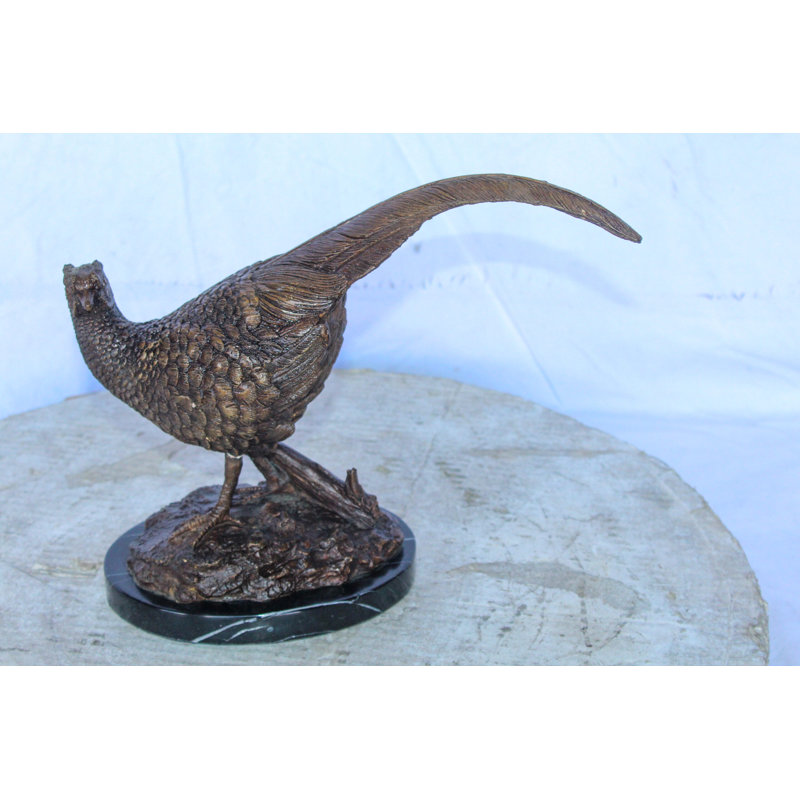 Statue en bronze de faisan de la collection Nifao montée sur une base en marbre 14 po x 6 po x H 10 po