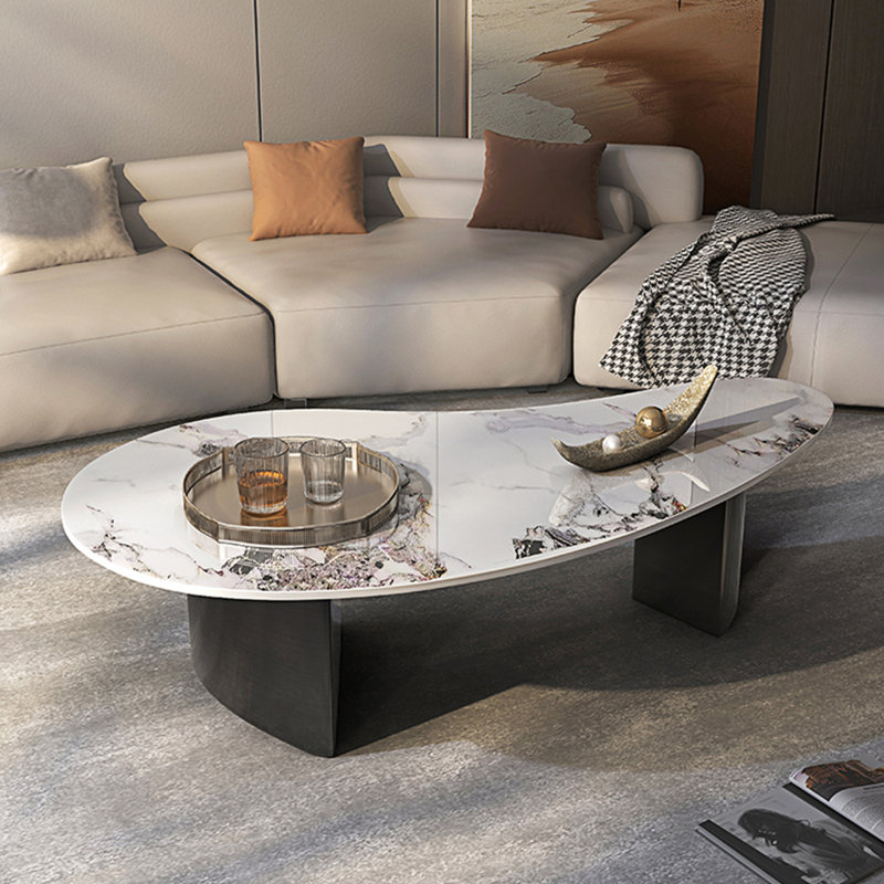 Table basse de salon simple de luxe, Blanc / Gris, H 15,7 po x L 51,2 po x l 23,6 po