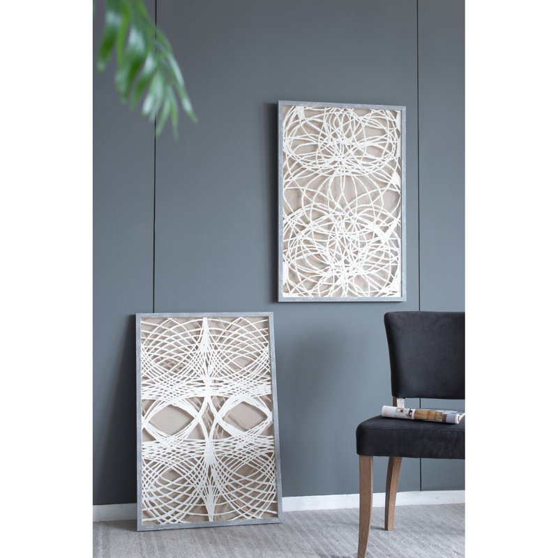 Ornement mural à 2 feuilles d'ombre, 23,5 po x 1 po x 35,5 po, cadre gris délavé, configuration de papier élaborée, embellissement des décors contemporains, formation complexe délavée, ornements pour le bureau et la famille