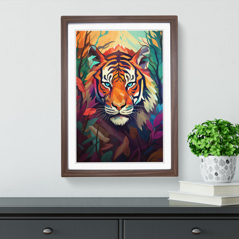 XYZ-FRM-V1223-6186 Tiger Orphism - Single Picture Frame Print on Wood, 34cm H x 25cm W x 2cm D, Walnut