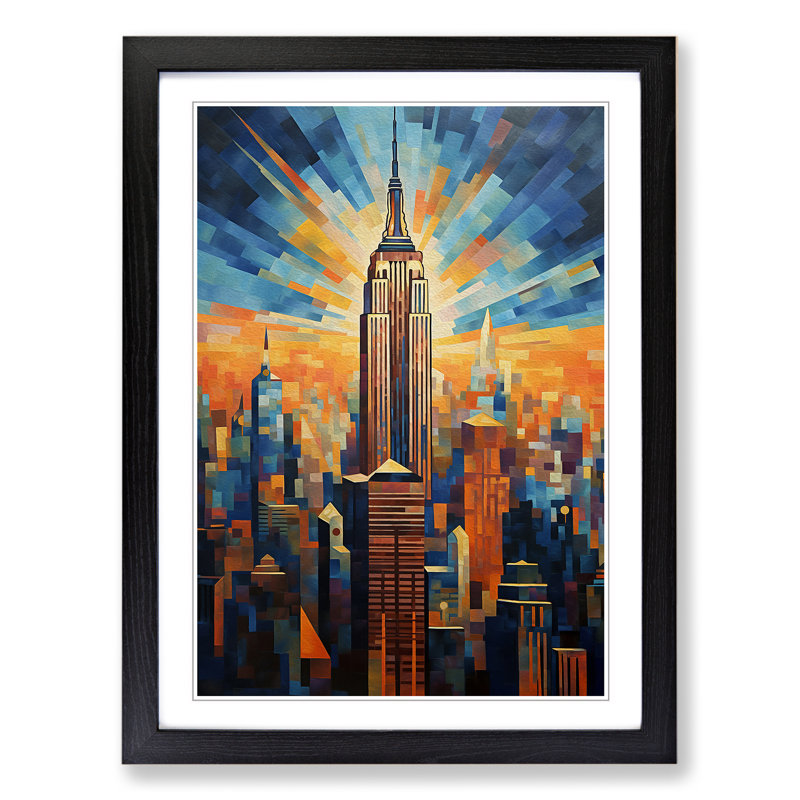 Empire State Building Expressionism 1 Piece Single Picture Frame Wall Art, 46cm H x 34cm W x 2cm D, Black