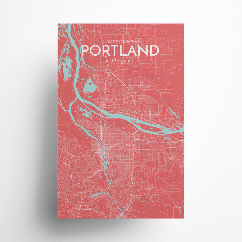 Portland City Map In Maritime - No Frame Print, 17cm H x 11cm W x 0.05cm D