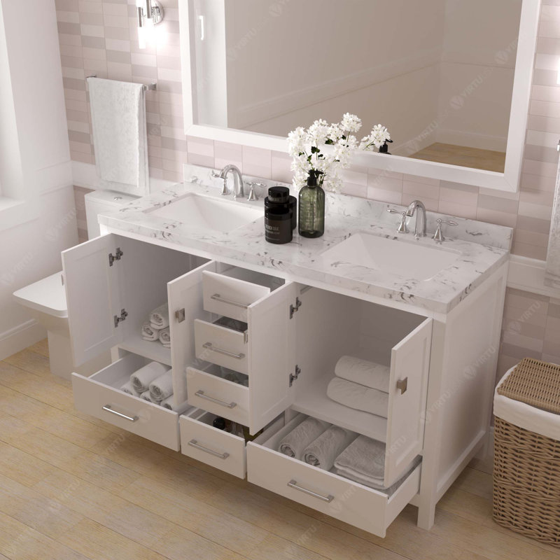 Ensemble de meuble-lavabo double 60 po Kazanovicz, Blanc