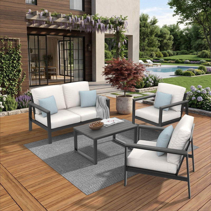 Ensembles de conversation pour patio Townsend pour 4 personnes avec coussins Sunbrella®, Tissu naturel Sunbrella®, Gris