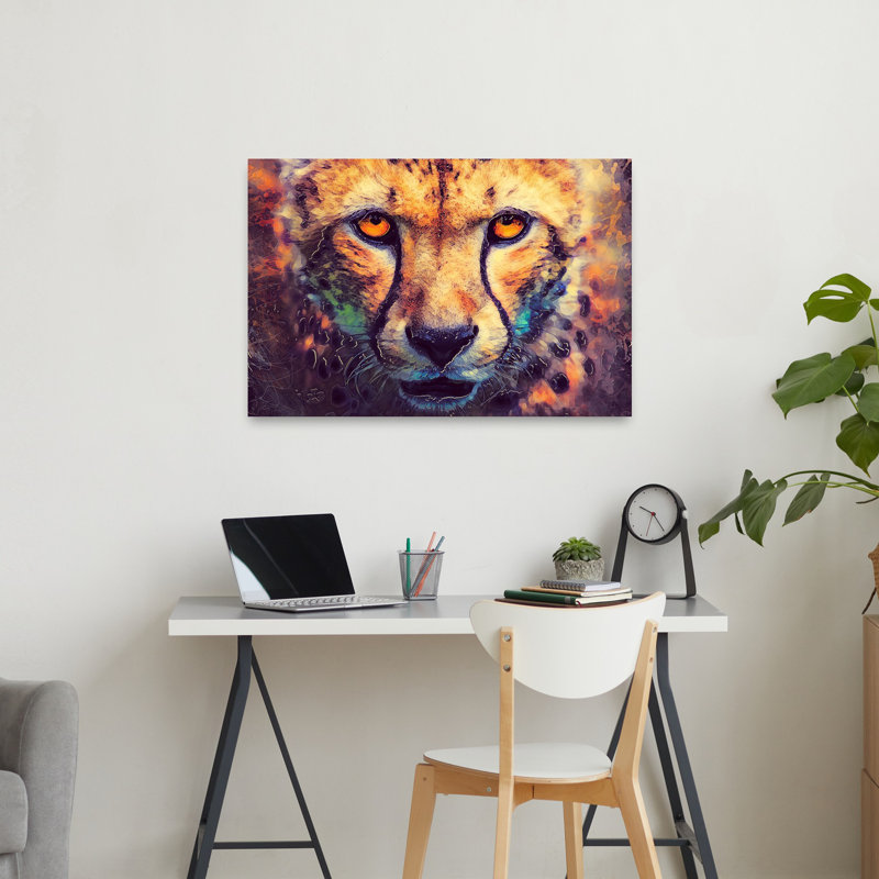 «Vibrant Cheetah Portrait», art mural contemporain, H 24 po x l 36 po