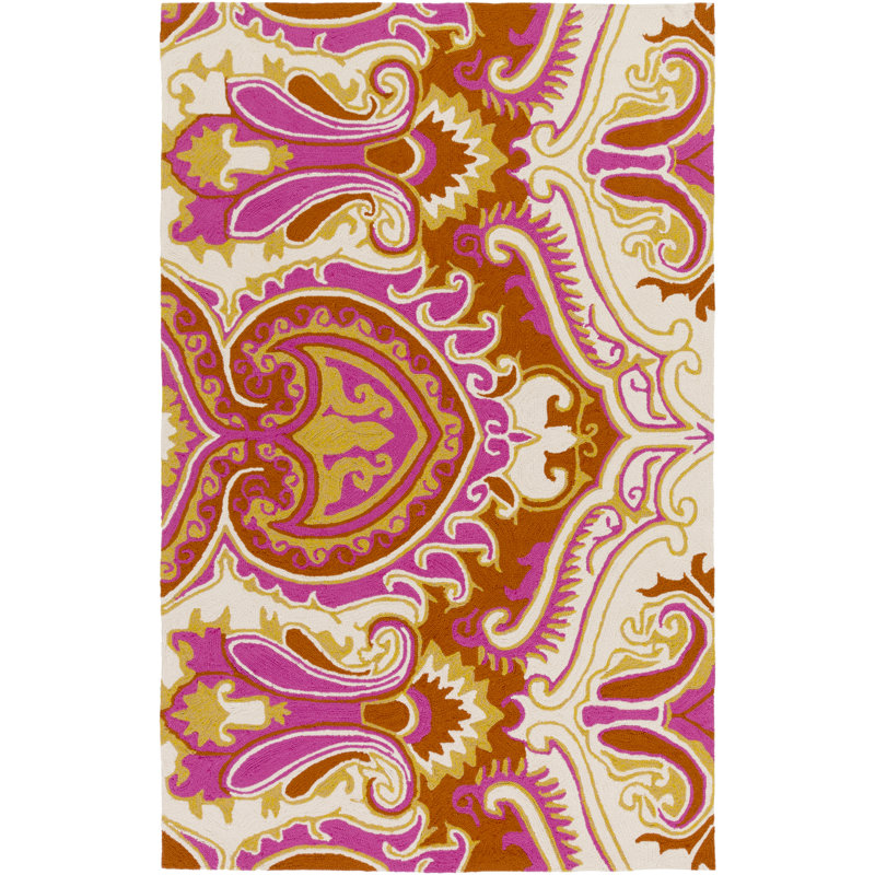 Adish Hand Hooked Damask Indoor / Outdoor Rug, Rectangle 8' x 10'