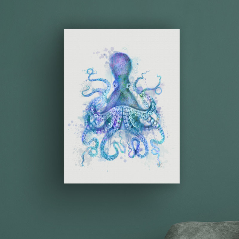 «Octopus Rainbow Splash Blue» par Fab Funky - impression sur toile tendue