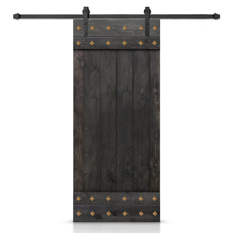 Porte de grange en bois à panneaux avec trousse de quincaillerie d'installation, Noir anthracite, 36 po x 84 po