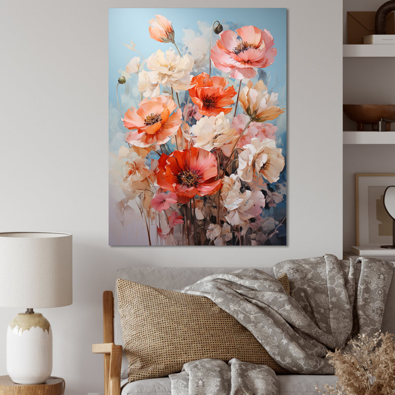 Coral Poppies Romantic Impression I - Floral & Botanical Canvas Prints, H 20 po x l 12 po x P 1 po, Toile tendue