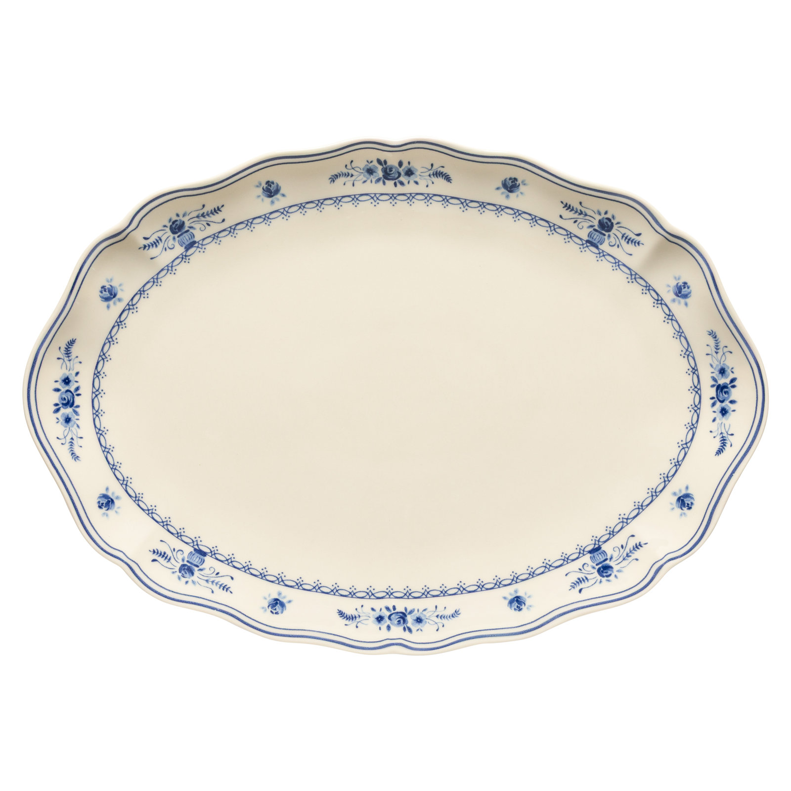 Vila Oval Platter, Bege/Azul, 1.5" H x 16” W x 11.13” D