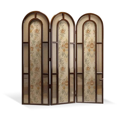 3 Panels Solid Wood Wicker Folding Room Divider
