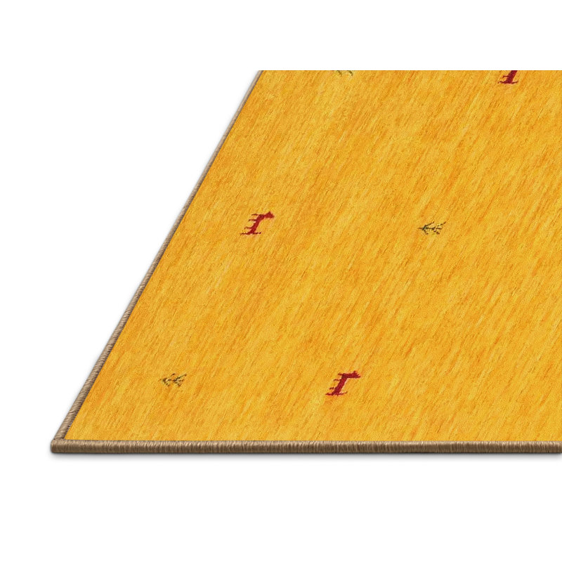 Tapis de zone jaune contemporaine, Rectangle 5 pi x 7 pi