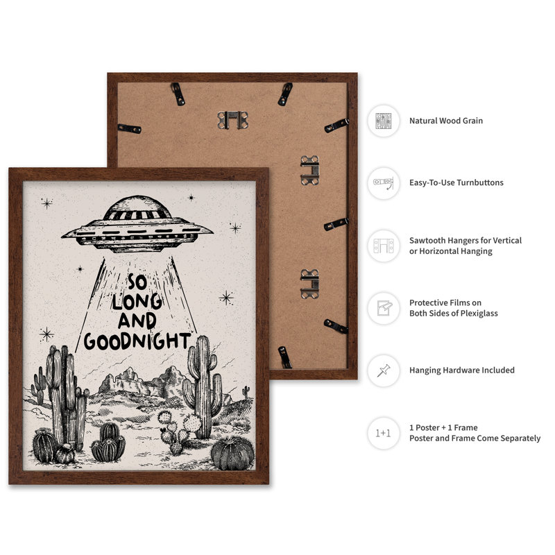 Beige «So Long And Goodnight», Poster, 24"H x 32"W, Brown Framed