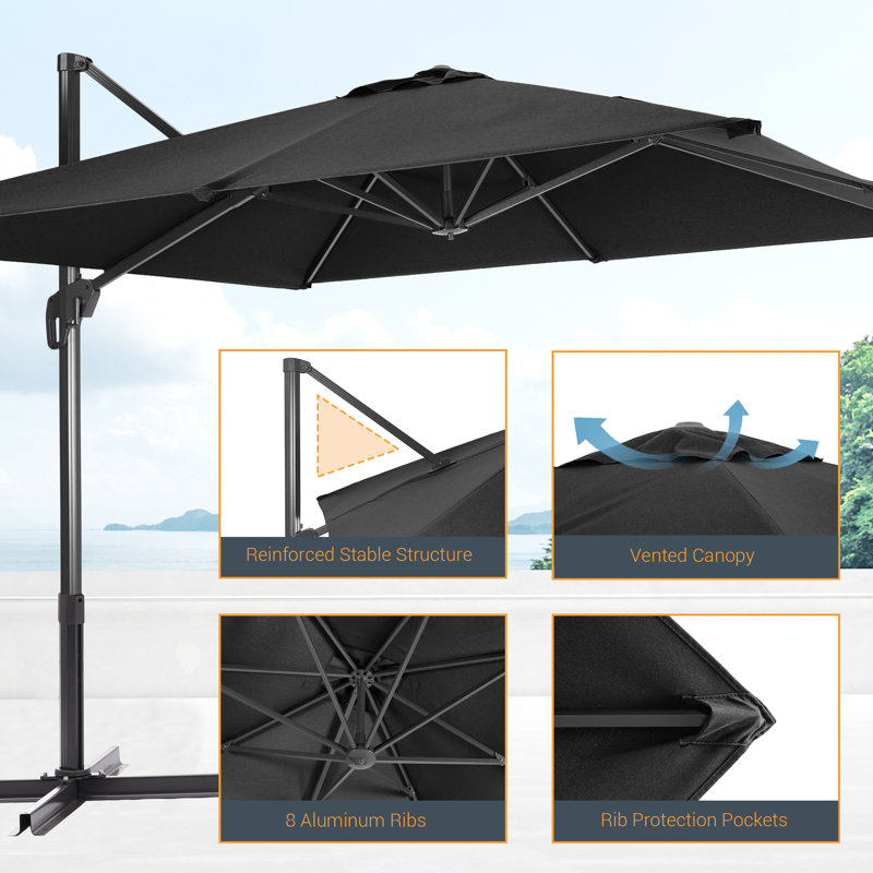 Parasol Deazia 120 avec contrepoids inclus, Noir