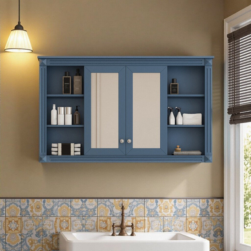 Armoire à pharmacie murale en panneau de fibres à densité moyenne de 47 pouces avec rangement réglable et tablettes ouvertes
