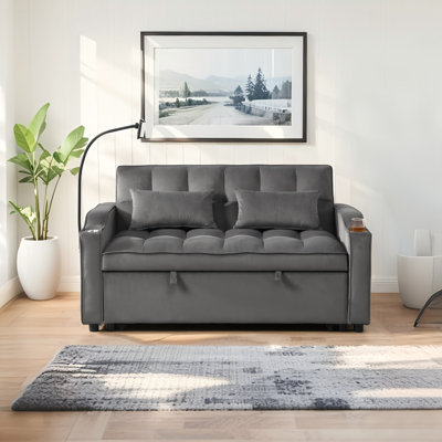 3 In 1 Convertible Sleeper Sofa Bed,Modern Velvet Loveseat Futon Sofa Couch W/Pullout Bed,Small Love Seat Lounge Sofa With Adjustable Backrest,Toss Pillows,Pockets