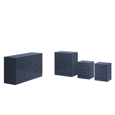 Ensemble de meubles de chambre Jolyne, 4 pièces comprenant une commode, un coffre de rangement haut et deux tables de chevet