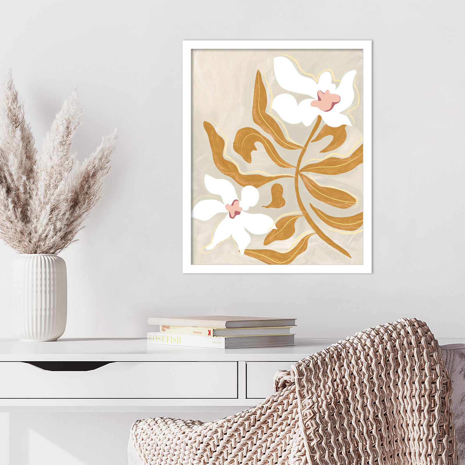Pattison "Flower Flower Flower" Print, White, 21" H x 17" W
