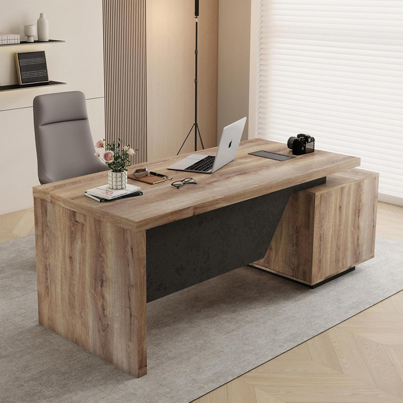 Bureau de direction rectangulaire à largeur réglable avec armoire de rangement, Retour à gauche