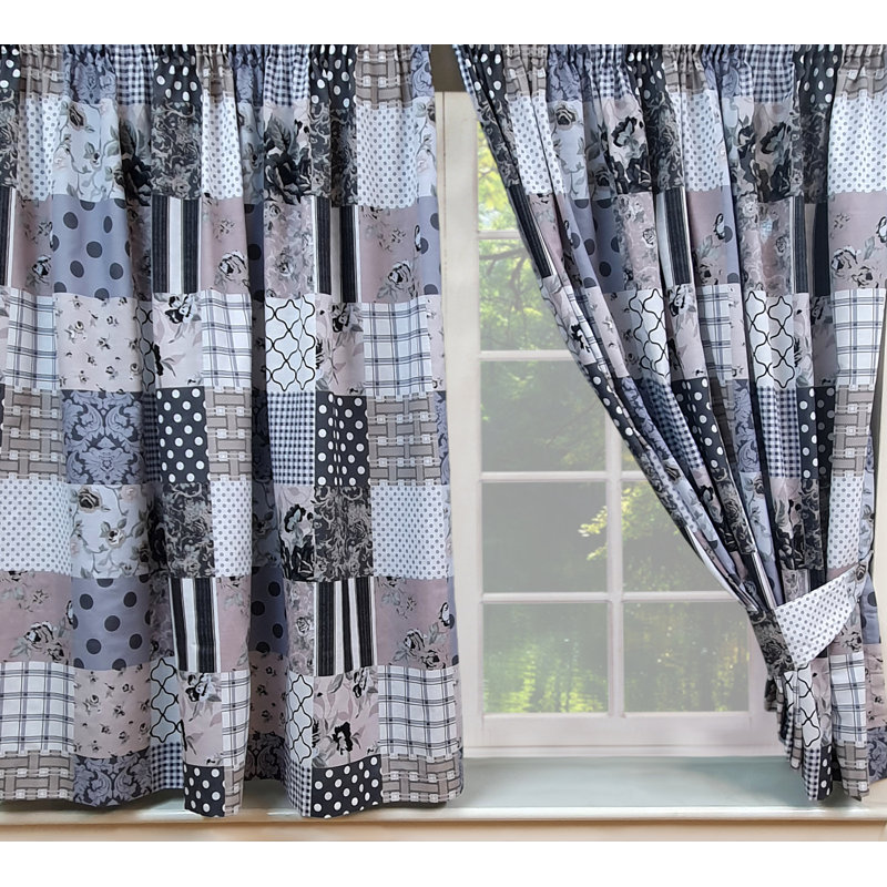PATCHWORK Algimantas Pencil Pleat Curtains, 168 W x 182 D cm, Black/White