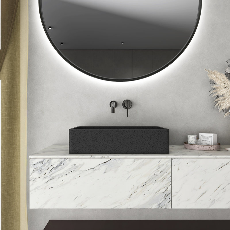 Lavabo de salle de bain rectangulaire en béton gris foncé de 20,25 pouces, finition unique, couleurs vives, température, évier à surface mate avec motifs, aspect naturel, lavabo de comptoir
