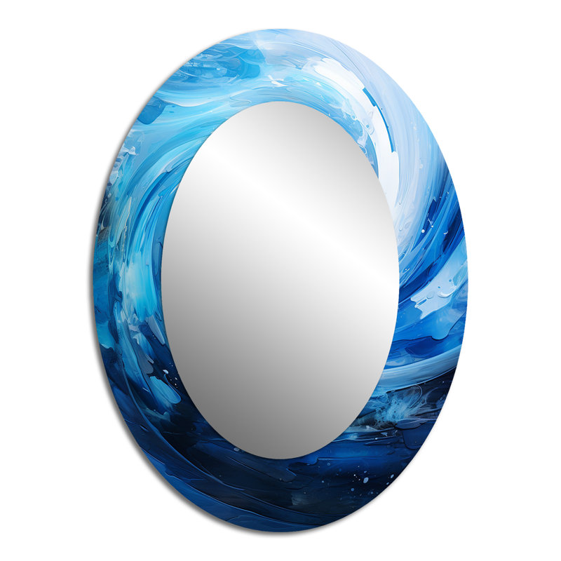 «Blue Swirl Wave Spiral II - Abstract Spirals», miroir mural unique, impression sur métal, 40 po x 30 po, Ovale