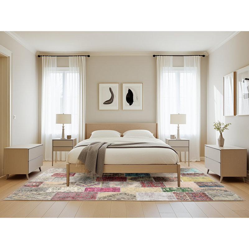Tapis patchwork gris / rose / beige, Rectangle 5 pi x 8 pi