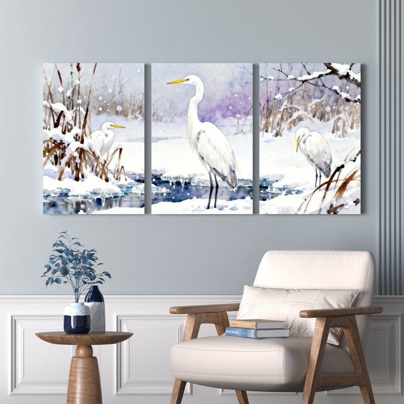 Ensemble de 3 tableaux muraux sur toile de style aquarelle, thème hivernal, H 30 po x l 60 po
