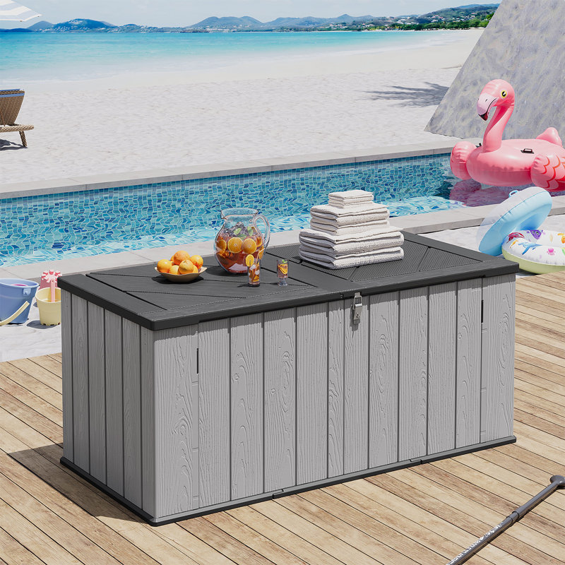 JolyDale 142cm W 16L Polypropylene Plastic Lockable Deck Box, Grey