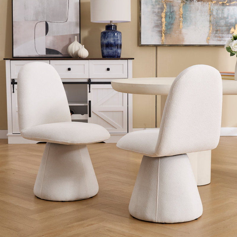 Upholstered 360 Degree Swivel All-Inclusive Dining Chair, Modern Dining Chair With Backrest, White