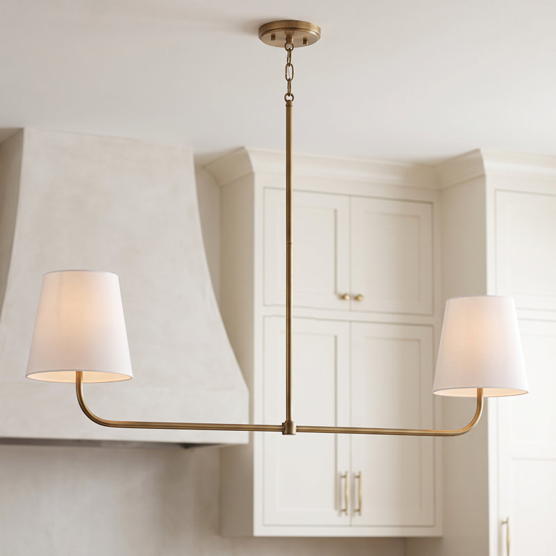 Luminaire suspendu linéaire à 2 lumières pour îlot de cuisine Anna May, Or