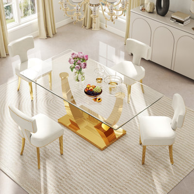 Ensemble de salle à manger moderne à piédestal rectangulaire avec chaise Chenin Dininig