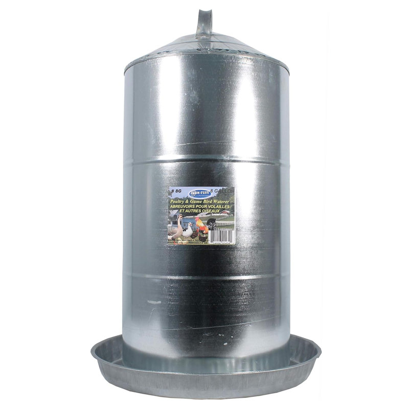 FARM-TUFF Double Wall Cone Top Metal Automatic Poultry Fountain Waterer for Chickens, 8 Gallon Capacity