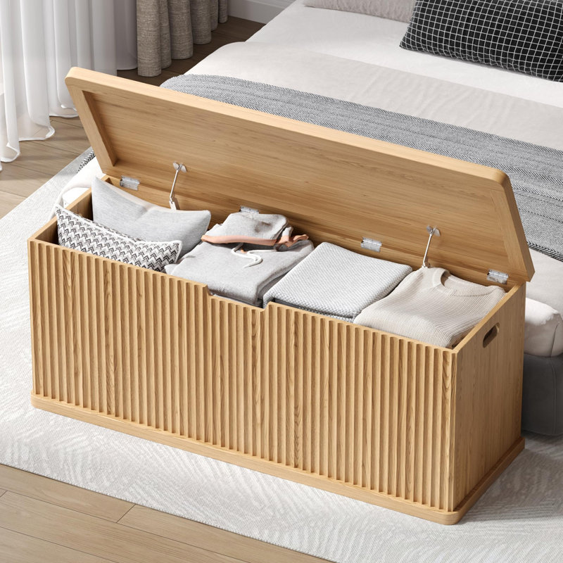 Coffret de rangement cannelé en bois de 45,3 pouces
