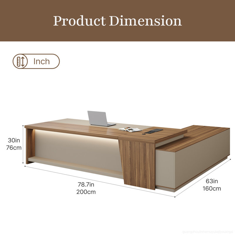 Bureau de direction ergonomique moderne en L Achilles Luxury avec rangement intégré et gestion de l'alimentation