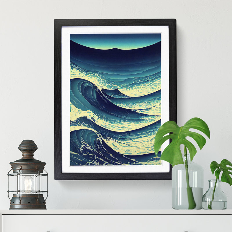 Seascape Ocean Design Vol.2 1 Piece Single Picture Frame Wall Art, 34cm H x 25cm W x 2cm D, Walnut