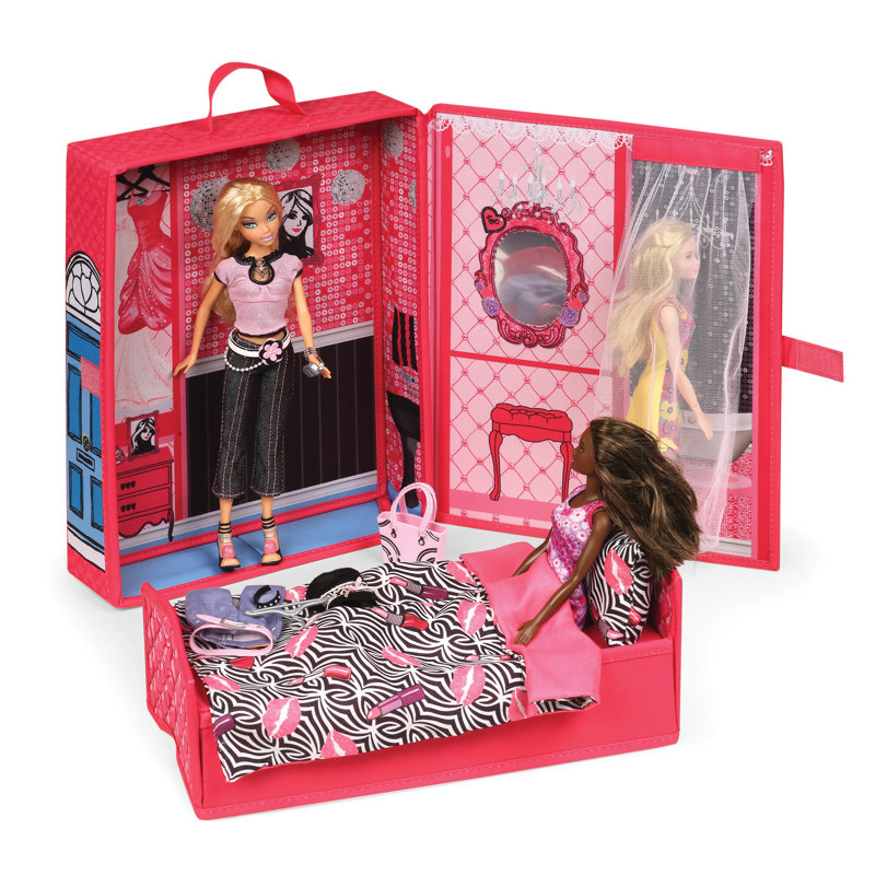 Home & Go Dollhouse Playset Travel & Storage Case with Bed/Bedding for 12-inch Fashion Dolls - Pink/Multi