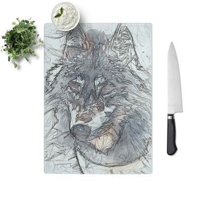 Tempered Glass the Eyes of a Wolf in Abstract Chopping Board