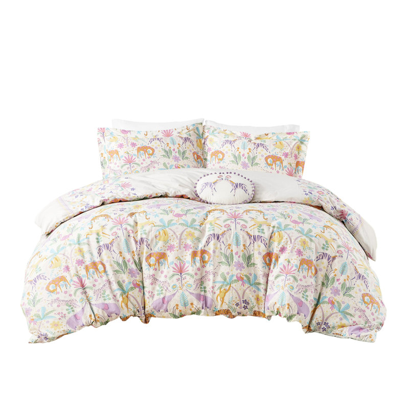 Housse de couette simple en coton avec motifs floraux et jungle, Twin Duvet Cover + 2 Additional Pieces