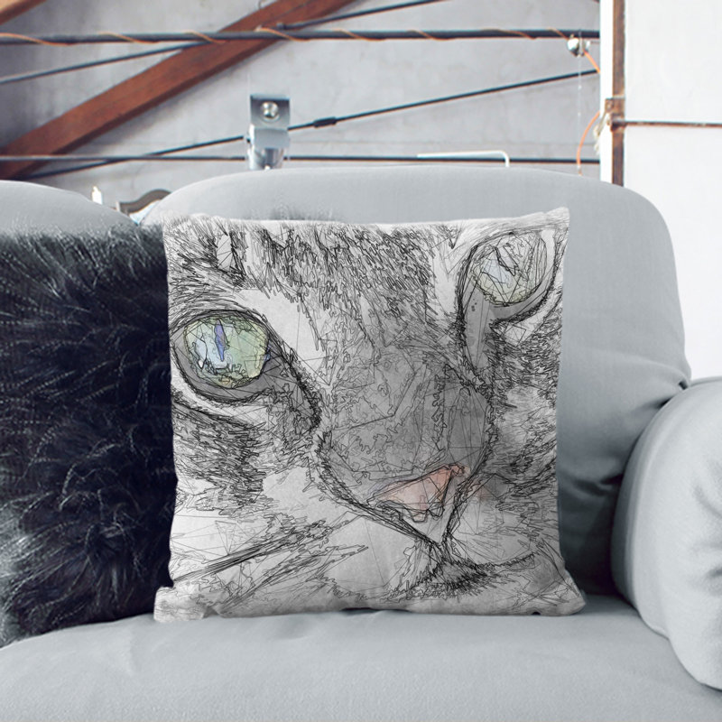 Portrait of a Cat Vol.2 Sketch Scatter Cushion, White, 55cm H x 55cm W x 20cm D