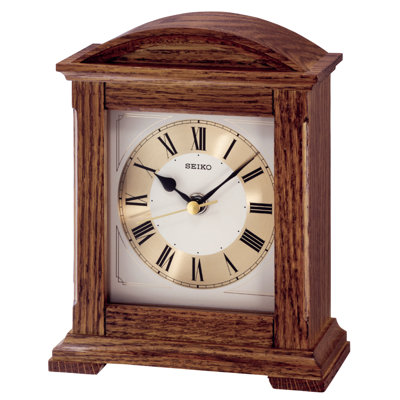 Roman Numeral Oak Solid Wood Quartz Movement / Crystal Tabletop Clock in Brown