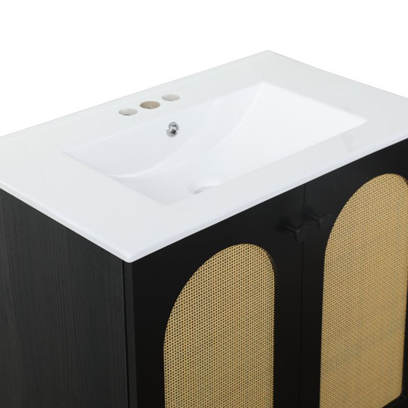 Meuble-lavabo autoportant 30 po à grain de bois noir avec portes doubles