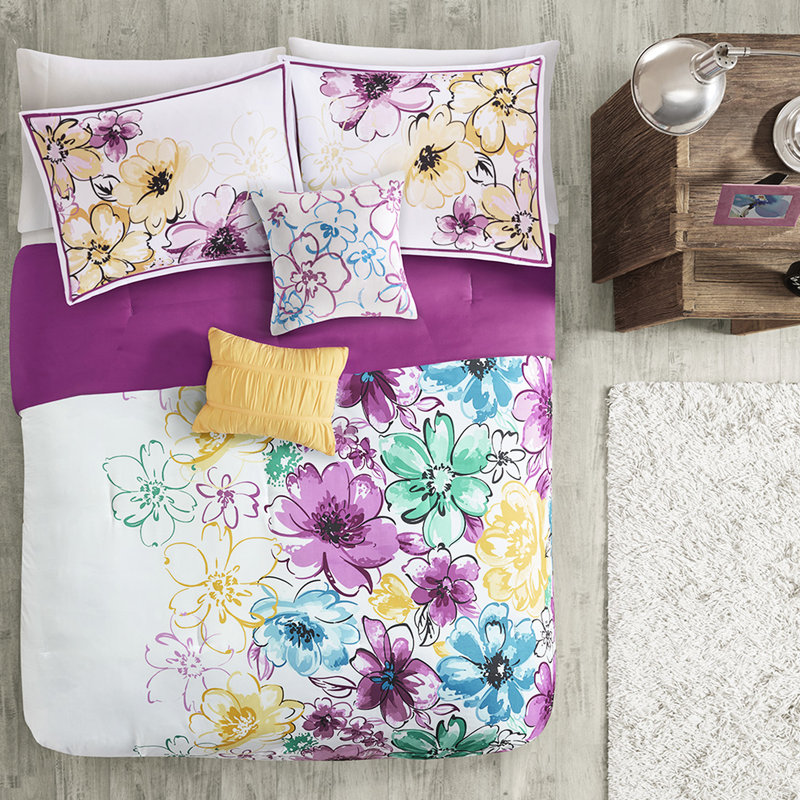 Édredon double / grand, imprimé floral bleu, literie facile à nettoyer avec bourre florale