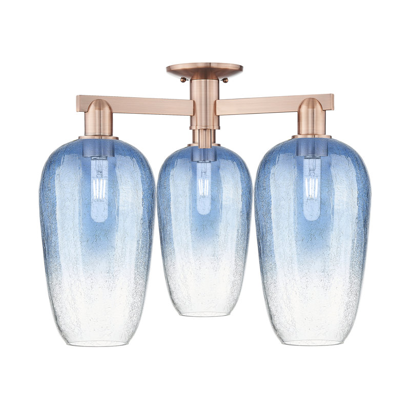 Brookhaven Flute - 3 Light Semi-Flush Mount, Cuivre antique, Bleu saphir