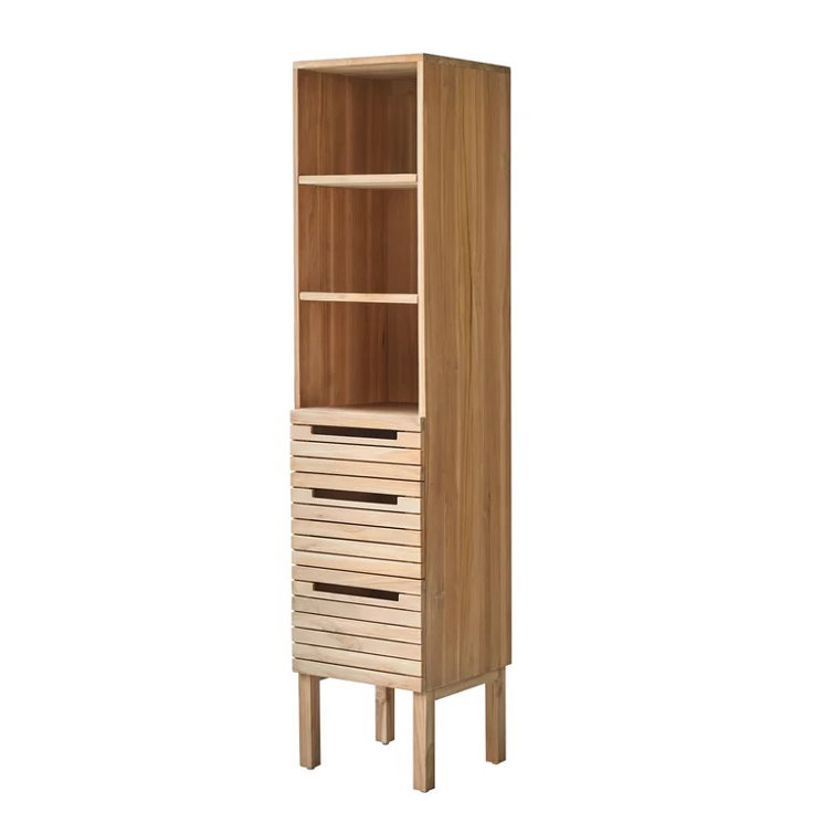 Tall wall-mounted acacia cabinet – Bathroom storage furniture – Tikamoon