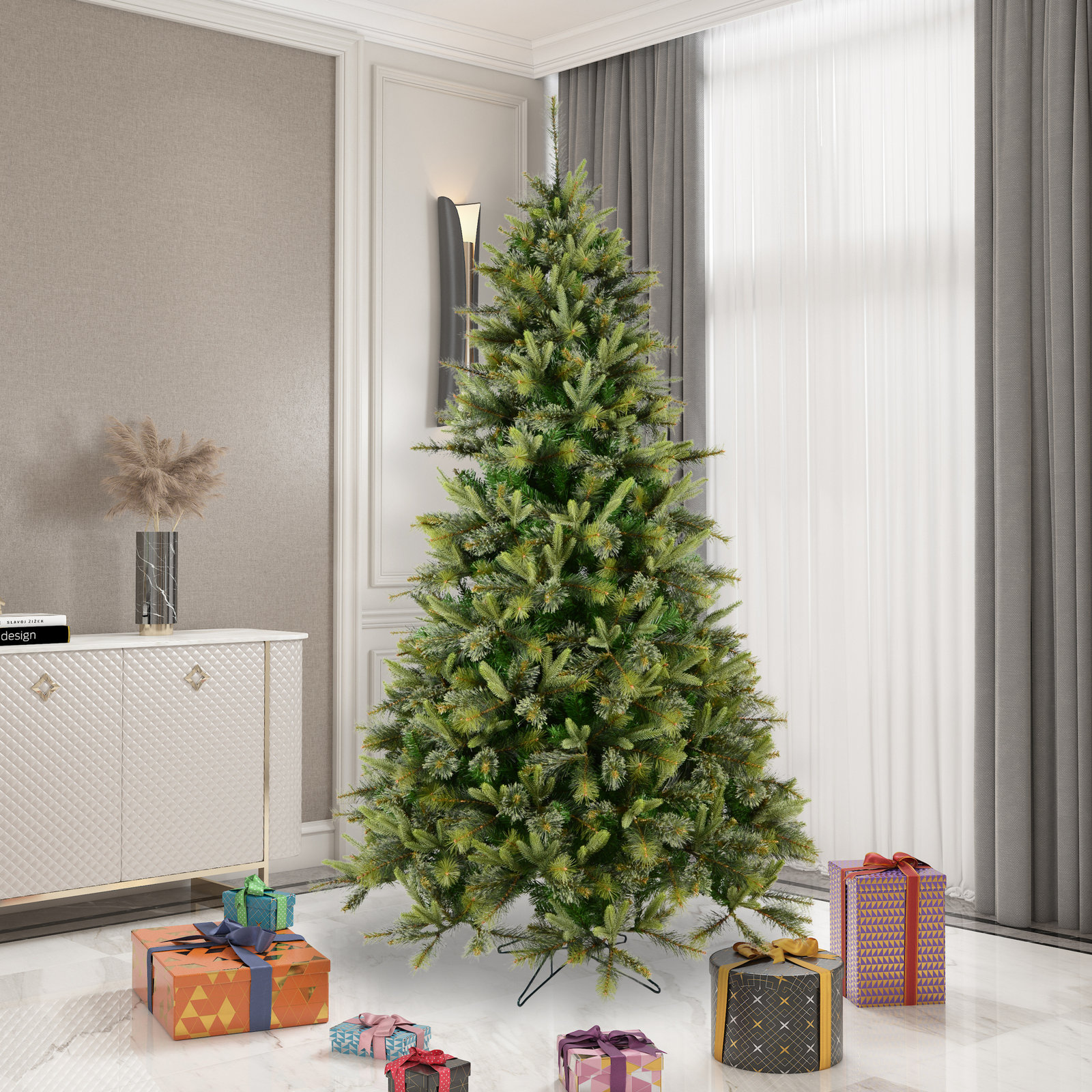 Cashmere Pine Potted 15' Pre-Lit Pine Tree, Unlit, 7.5'