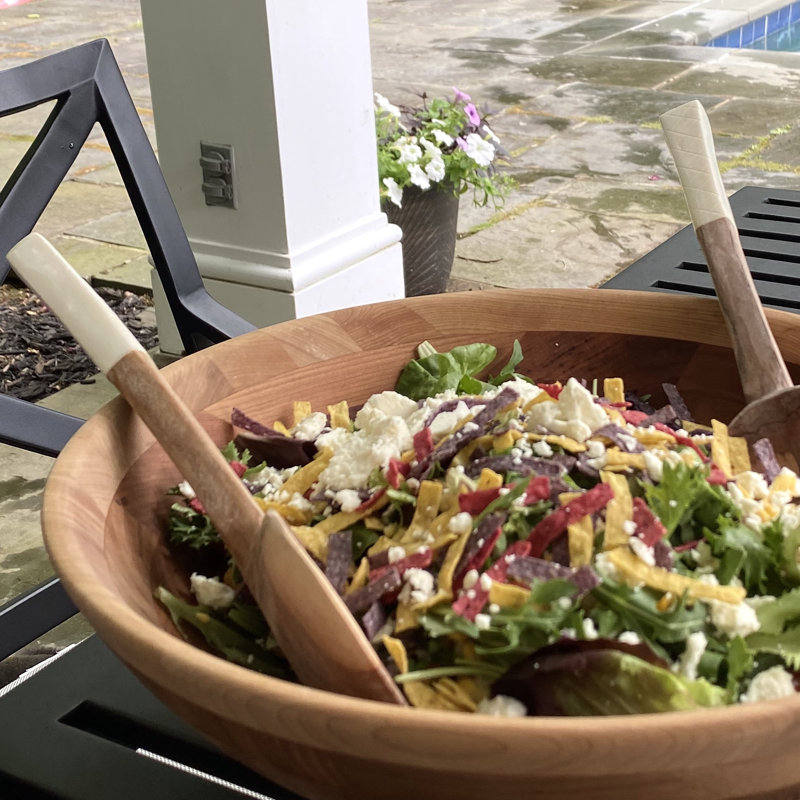 Ensemble de 2 panneaux à salade en bois olive statuette est sculptée Aria