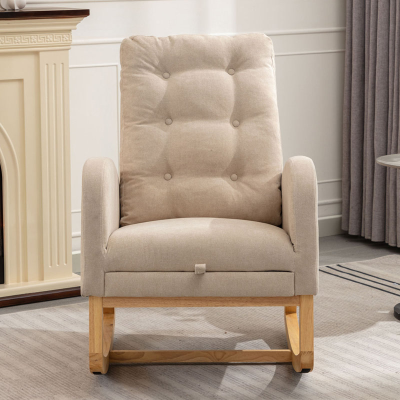 Chaise berçante avec repose-pieds à haut dossier, Velours beige